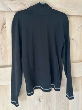 CLOAK Women’s 100% Cotton Black Hoodie Long Sleeve T  Cream stitching EUC Large